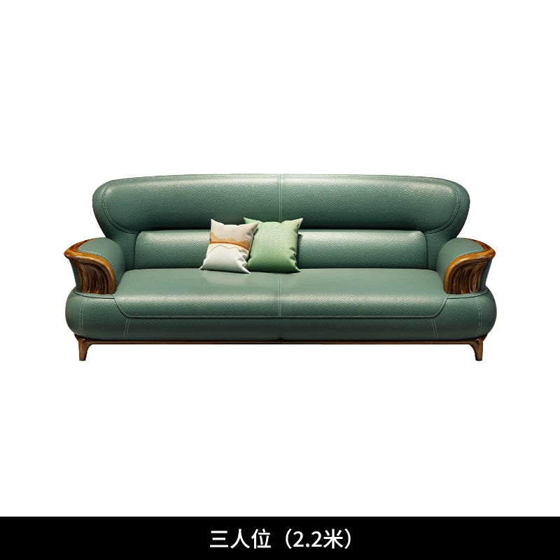 Leather sofa modern high-end villa living room 123 combination solid wood furniture simple and modern