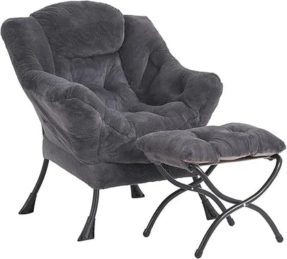Lazy Chair with Ottoman, Modern Accent Leisure Upholstered Lazy Sofa , Contemporary Lounge Reading Chair with Armrests