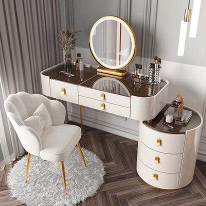 Solid wood new dresser glass bedroom modern simple style light luxury Internet celebrity small makeup table rock slab makeup