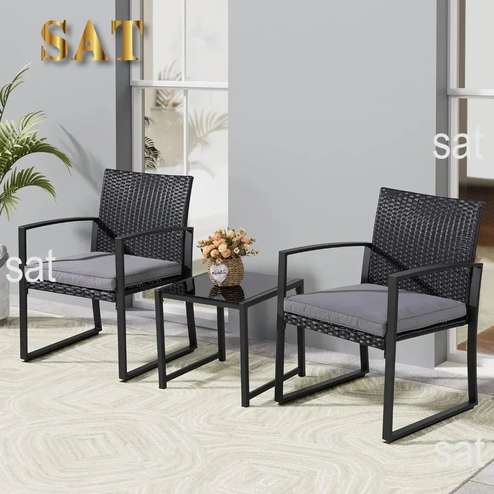 t Outdoor Patio Furniture Set, Modern Wicker Bistro Set, Conversation Rattan Chair of 2 with Coffee Table