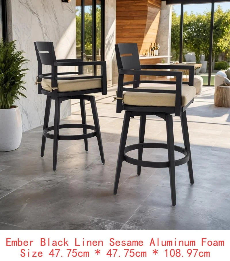 Modern Outdoor 2-Piece Swivel Bar Chairs - Aluminum Frame, 360° Swivel, Ergonomic Backrest, Tapered Legs, Sunbrella Cushion,