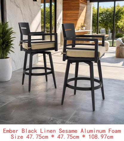Modern Outdoor 2-Piece Swivel Bar Chairs - Aluminum Frame, 360° Swivel, Ergonomic Backrest, Tapered Legs, Sunbrella Cushion,