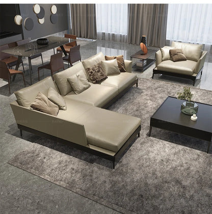 Italian sofa light luxury nappa leather furniture large apartment living room gray Nordic simple modern Hong Kong model room