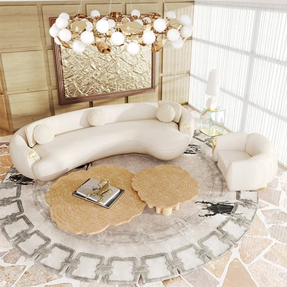 db-Modern Style Frosted Genuine Leather Curved Multi-Seater Sofa Light Luxury High-End for Large Villas Living Rooms Sponge@