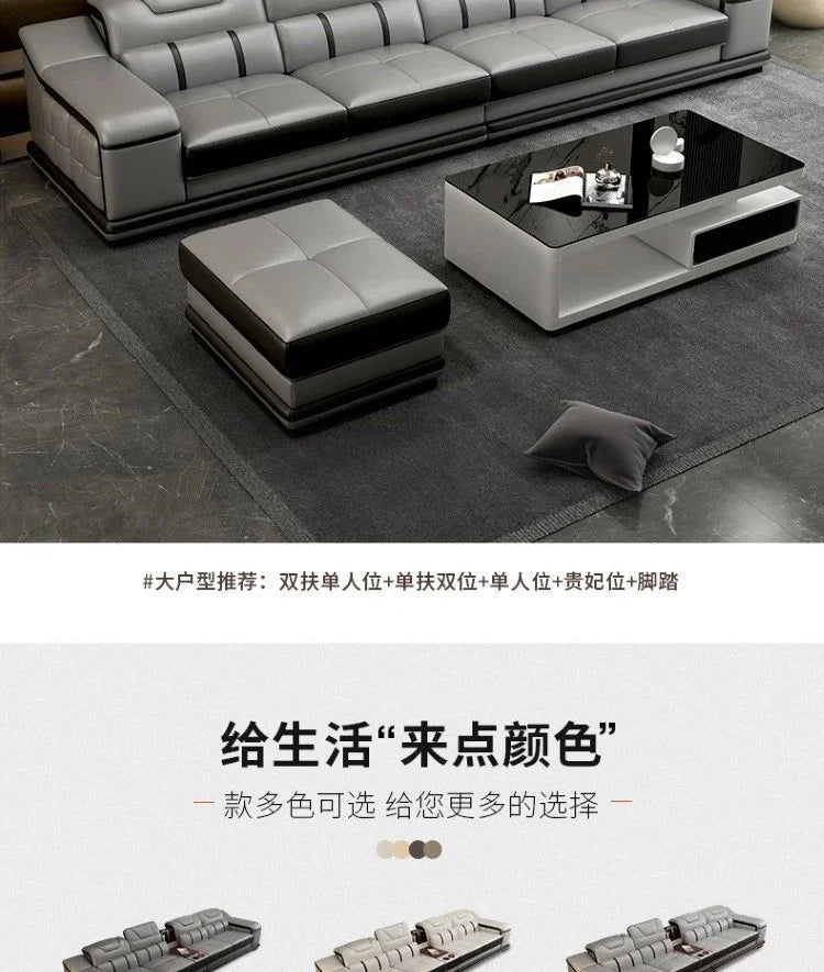 Genuine Leather Luxury Sofas Italian Minimalist Living Room Apartment Sofas Comfortable Straight Chaises De Salon Furnitures