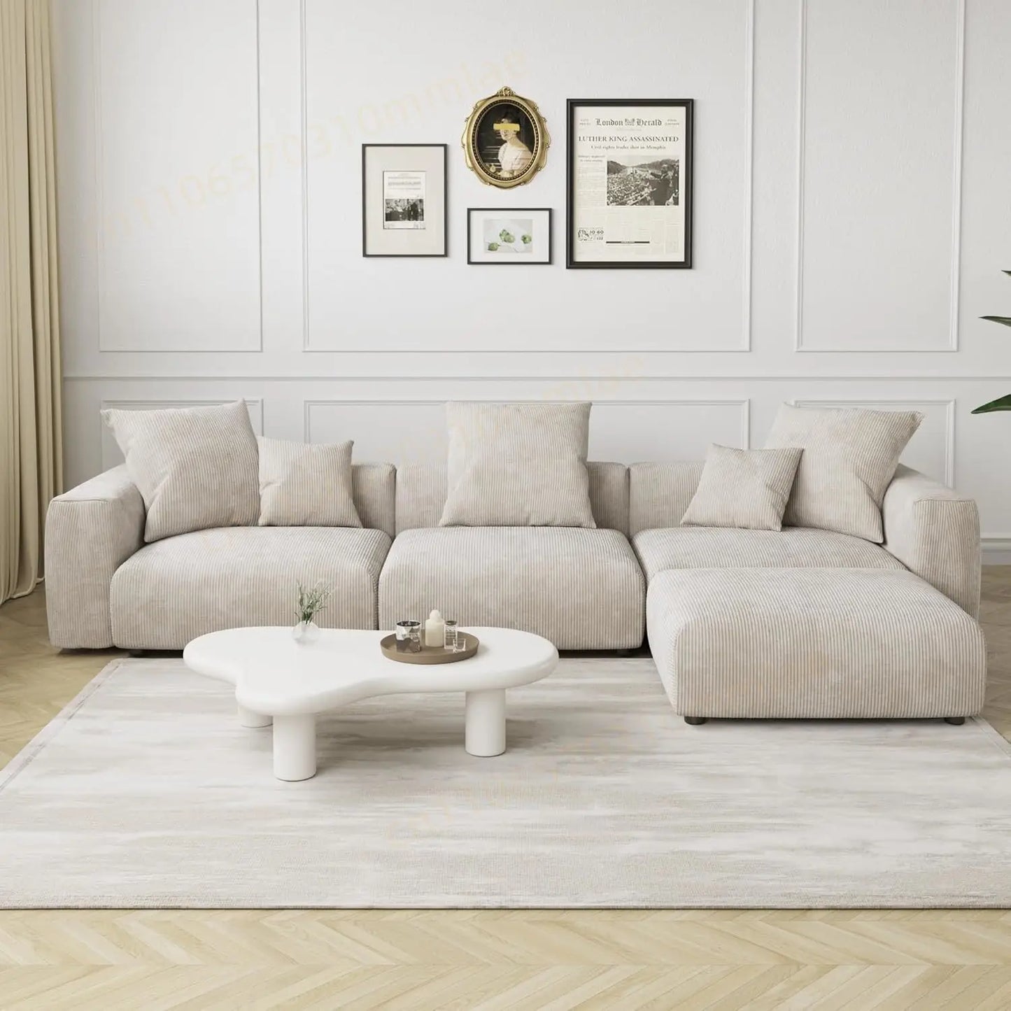 DIGGERA 181" Oversized Compressed Sofa Boneless Couch Modular Sofas for Living Room Huge 4-Seats Sectional Couches with Chaise