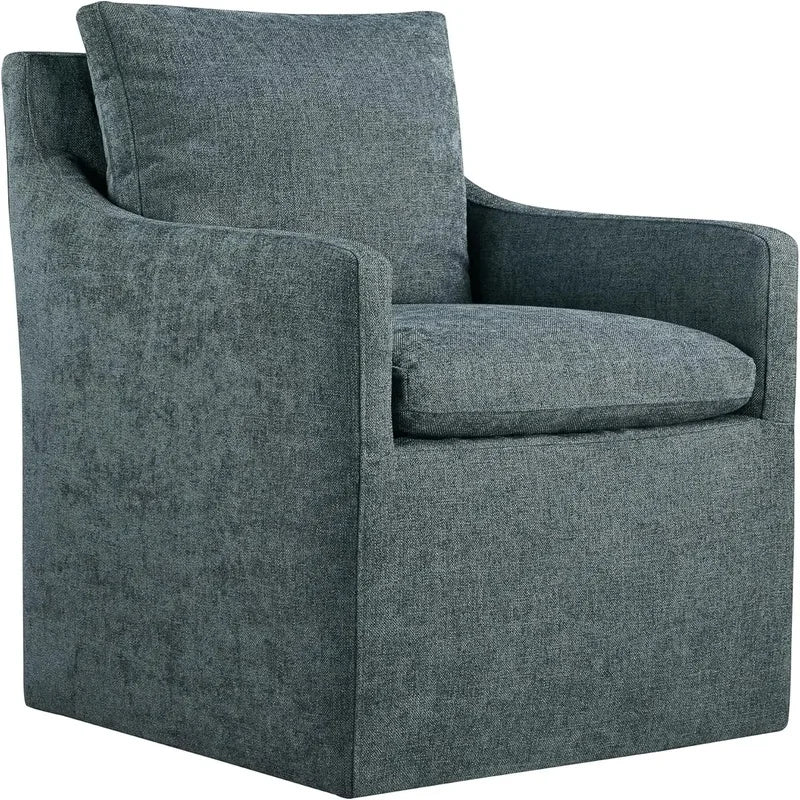 Khaki Upholstered Dining Chair with Casters, Modern Accent Armchair for Dining Room, Bedroom, Living Room, and Reading Room