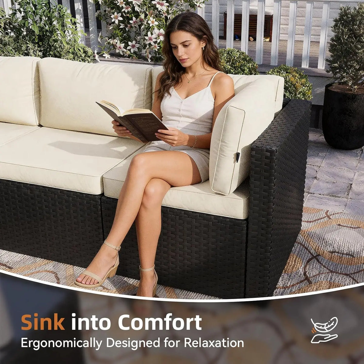 5-Piece Outdoor Sectional Sofa with Washable Cushion, Wicker Rattan Patio Conversation Set for Backyard Porch Poolside, Custom