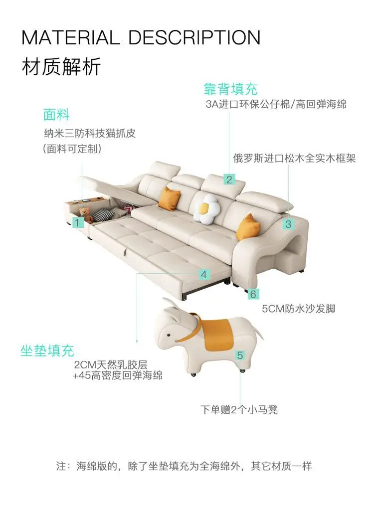 custom. [Official Genuine] Yisheng Scratch Leather Sofa Bed Dual-use Foldable Multifunctional Small Apartment Livin