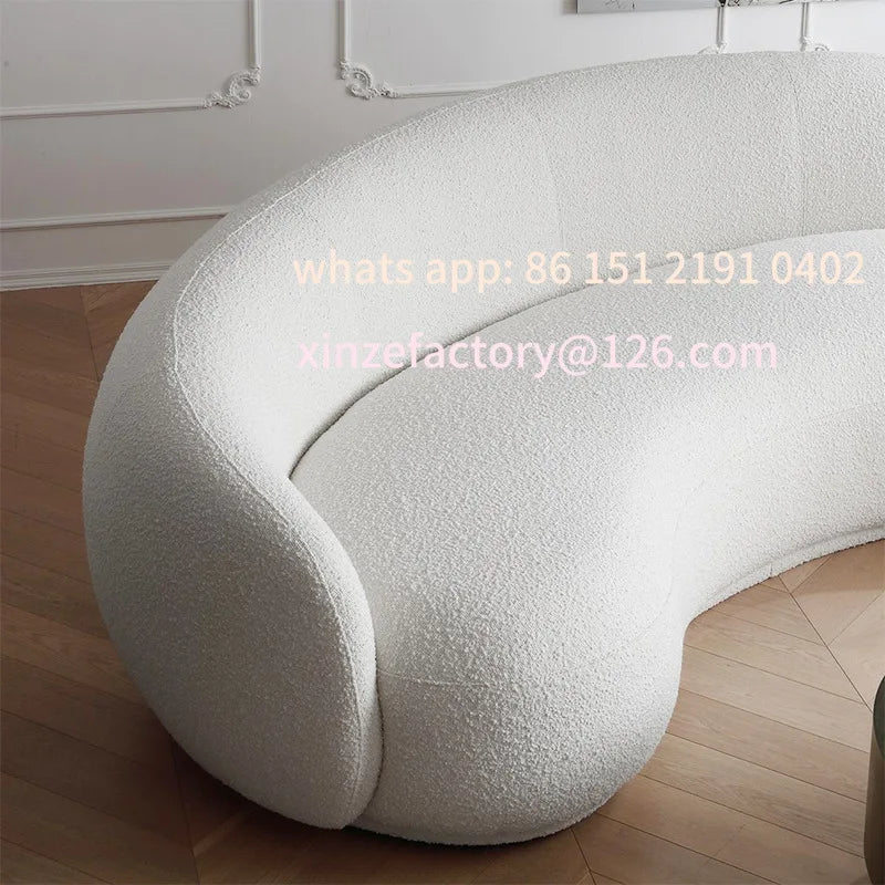 Customizable Qiyu Apartment B & B Cashew Curved Sofa Living Room Cream Flannel Teddy Flannel Sofa Small Apartment