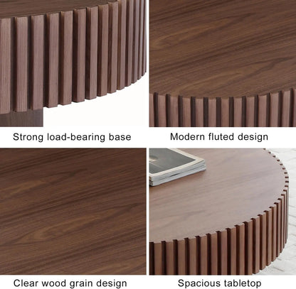 Modern Wooden Coffee Table Round Black with Solid Wood Veneered, Circle Center Table Accent Tea Table for Living Room Apartment