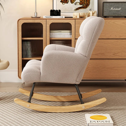 Rocking Chair Leisure Chair, High-Back Armchair with Padded Seat, Velvet Fabric, Solid Wood, Soft-Covered Rocking Chair for Office