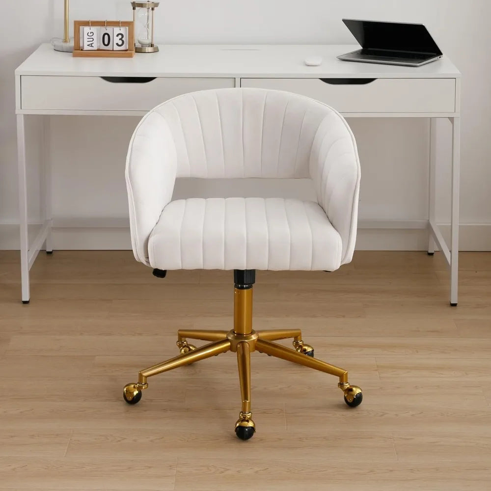 Home Office Desk Chairs, Modern Velvet Rolling Chair, Height Adjustable Swivel Vanity Chair with Golden Base, Ergonomic