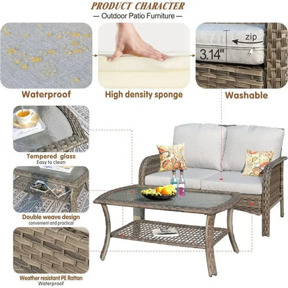 All-Weather Wicker Outdoor Sofa Set with Loveseat, Chairs, and Coffee Table - Garden Furniture Set