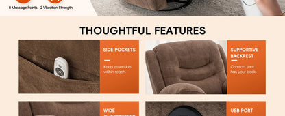Ketaiyou Power Swivel Rocker Recliner with Massage and Heat,USB Port,Infinite Position, Oversized Electric Glider Rocking Chairs