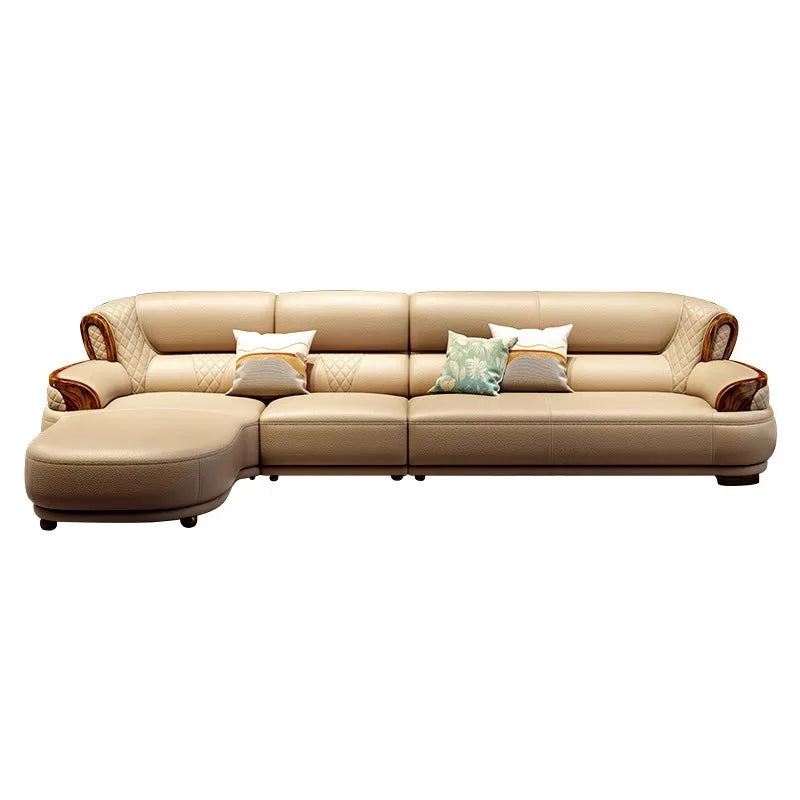 New Chinese style, leather, sofa, corner, modern, simple, solid wood, light luxury, living room
