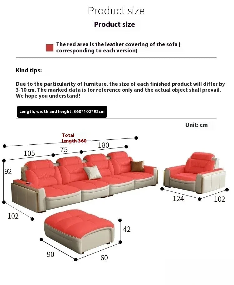 Premium Italian Genuine Leather Sectional Sofa Sets Couch Sofas with USB and Bluetooth Speaker - MANBAS Living Room Furniture