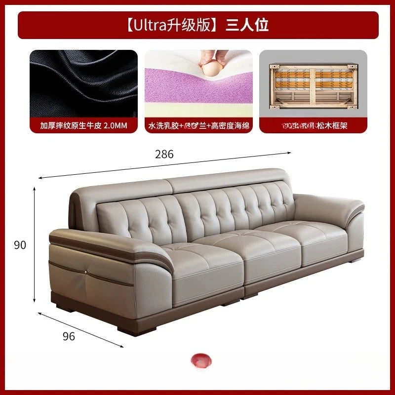LH leather sofa first layer cowhide modern simple size apartment living room solid wood combination