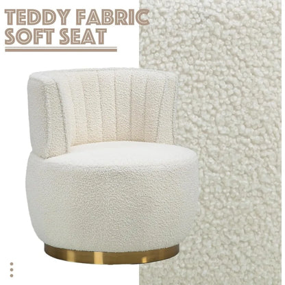 White Modern Swivel Chair, Round Upholstered Comfortable Accent Chair, Sherpa-Fabric Chair with Gold Base for Nurseries