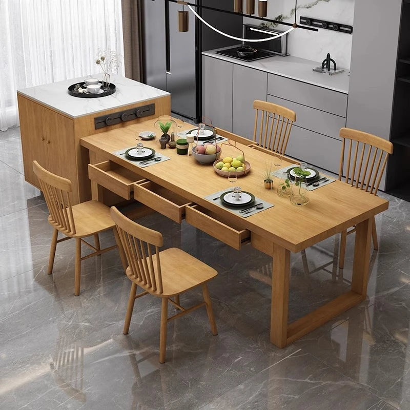 Nordic solid wood dining table with drawers household small apartment dining table rectangular dining