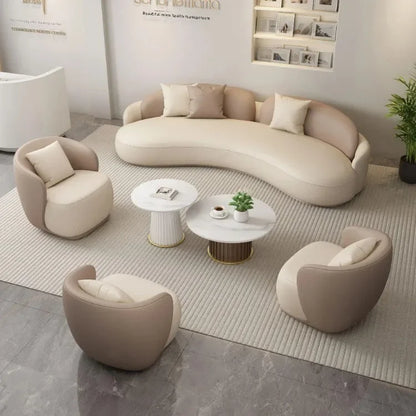 Hotel Sofa, Light Luxury Curved Leather Art Sofa, Cat Scratch Leather,  Salon Rest Set, Sofa and Coffee Combination