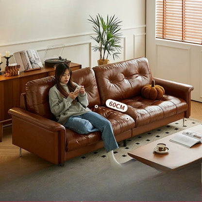 Nordic Italian light luxury medieval French plaid designer living room straight retro oil wax leather cowhide nebula sofa