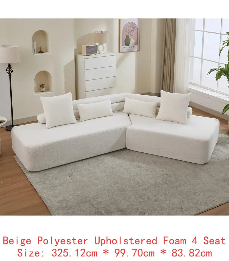 128" Minimalist Cloud Sectional Couch, Modern 4-Seater Modular Sofa, No Assembly Required, Upholstered in Anti-Wrinkle Boucle