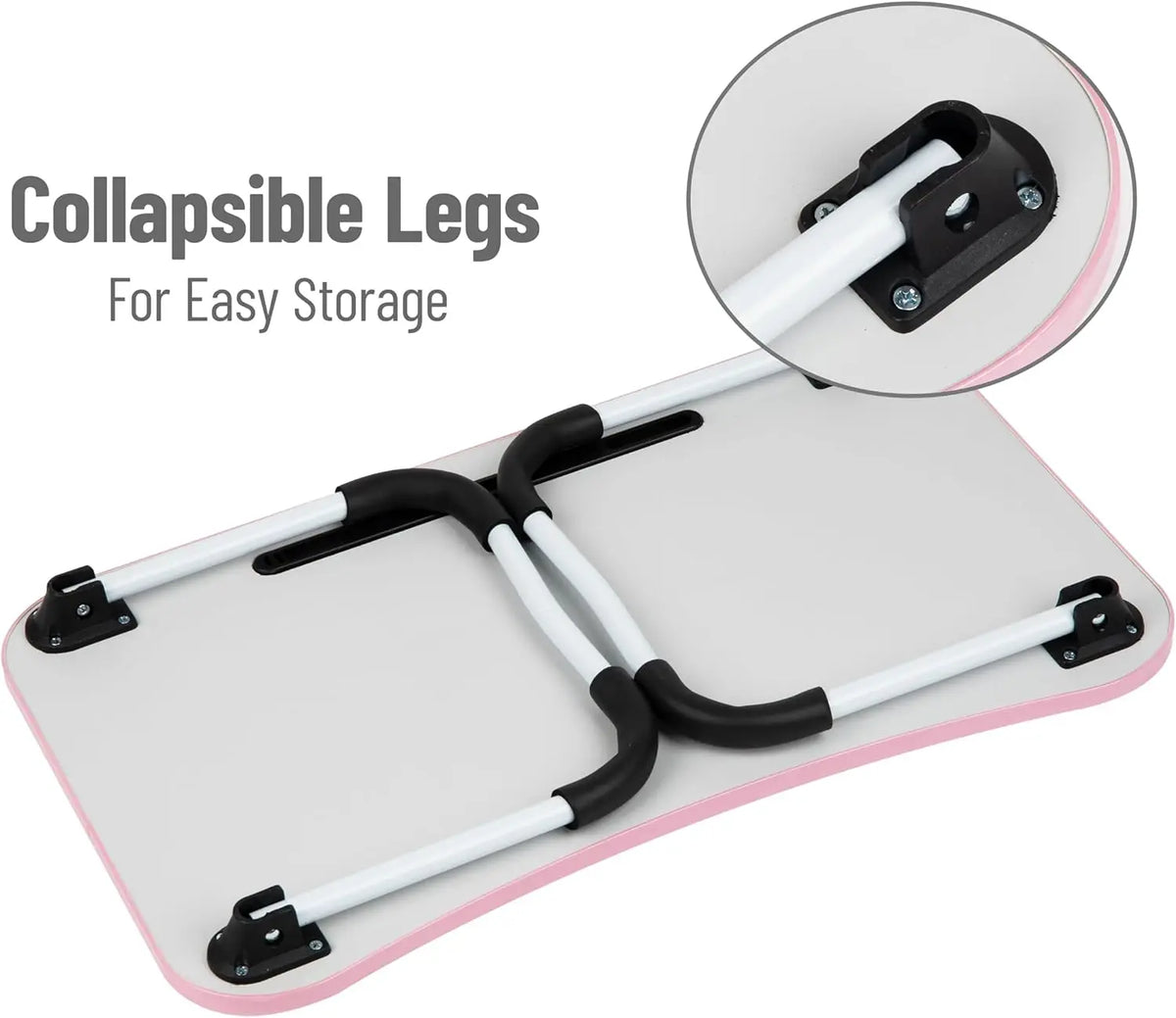 Portable Laptop Stand Bed Tray with Folding Legs, Pink MDF Couch Table 23.25x13.75x10.5 Inches