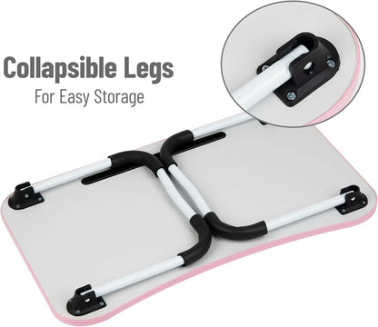 Portable Laptop Stand Bed Tray with Folding Legs, Pink MDF Couch Table 23.25x13.75x10.5 Inches