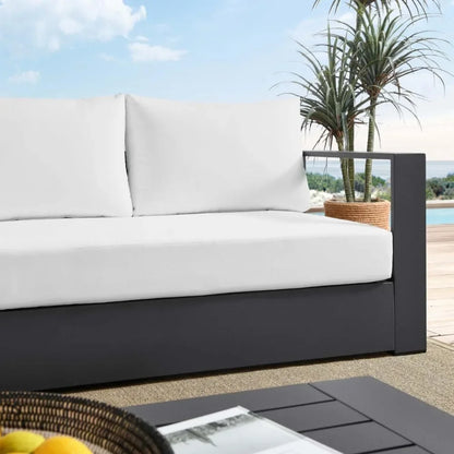 Gray White Aluminum Outdoor Patio Sofa, Modern All-Weather Garden Lounge Furniture for Terrace