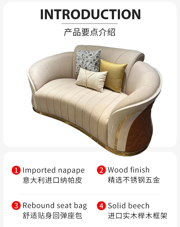 *Italian light luxury leather sofa post-modern model room large apartment high-end