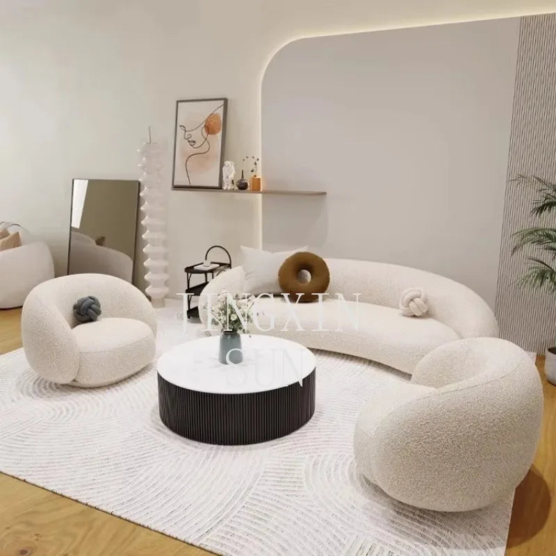 Cream curved sofa soft sofa living room bedroom dual use