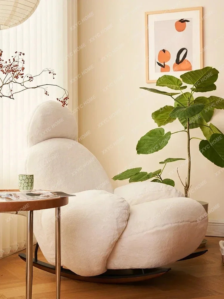 Rocking recliner Nordic balcony lazy leisure sofa living room single large white chair light luxury rocking chair