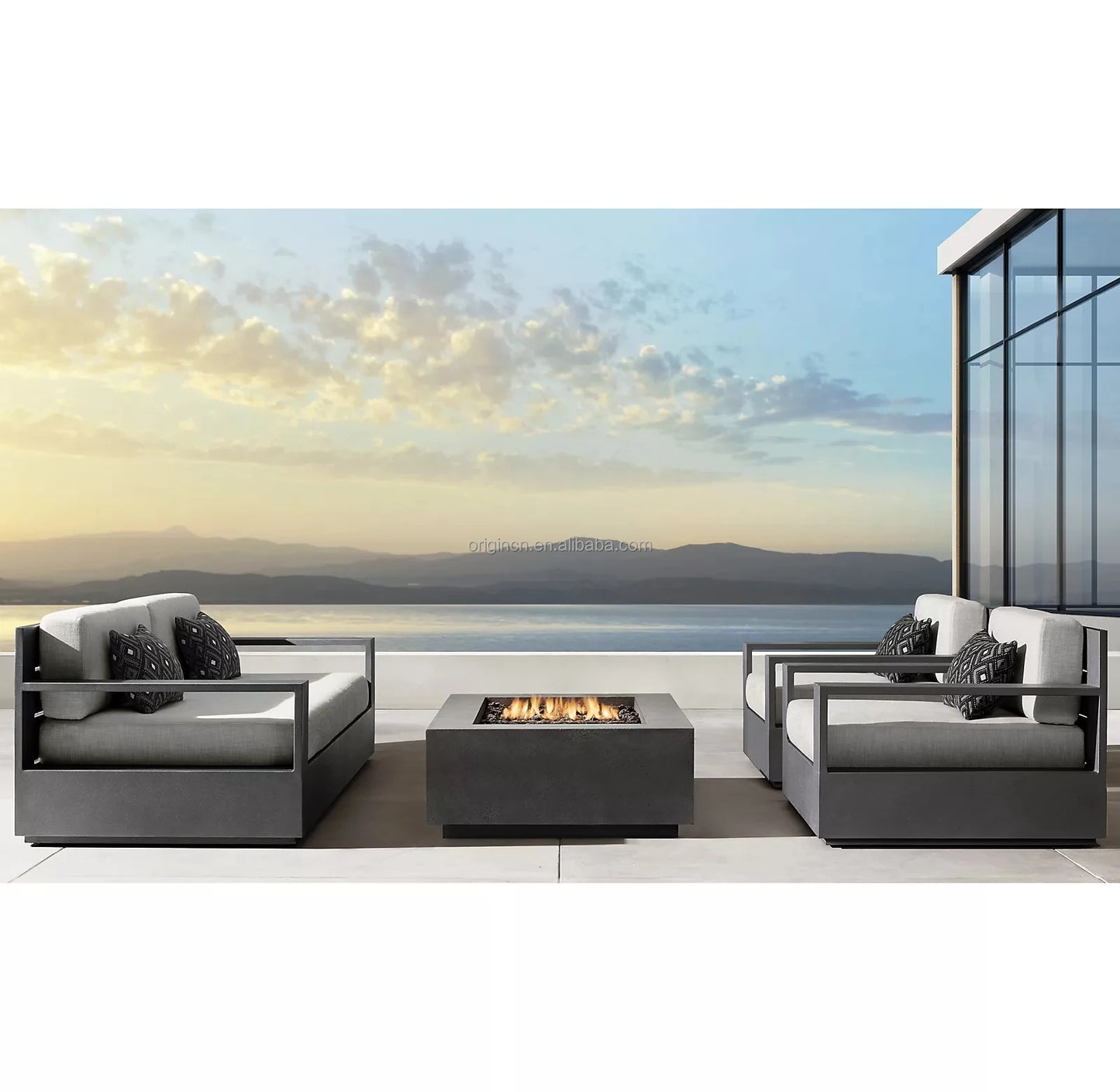 Patio Sectional Conversation Set Outdoor Lounge Set Luxury Furniture Corner All Weather Couch Aluminum Frame Garden Sofa