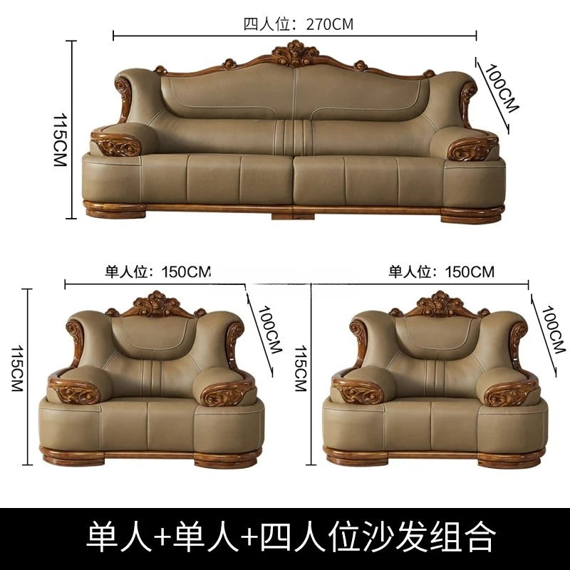Villa European leather sofa first layer cowhide large apartment solid wood   combination high-end luxury furniture