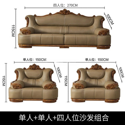 Villa European leather sofa first layer cowhide large apartment solid wood   combination high-end luxury furniture
