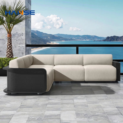 Nordic Modern Hotel Terrace Leisure Sofa Set Wicker Outdoor Garden Furniture Aluminum Frame Outdoor Use