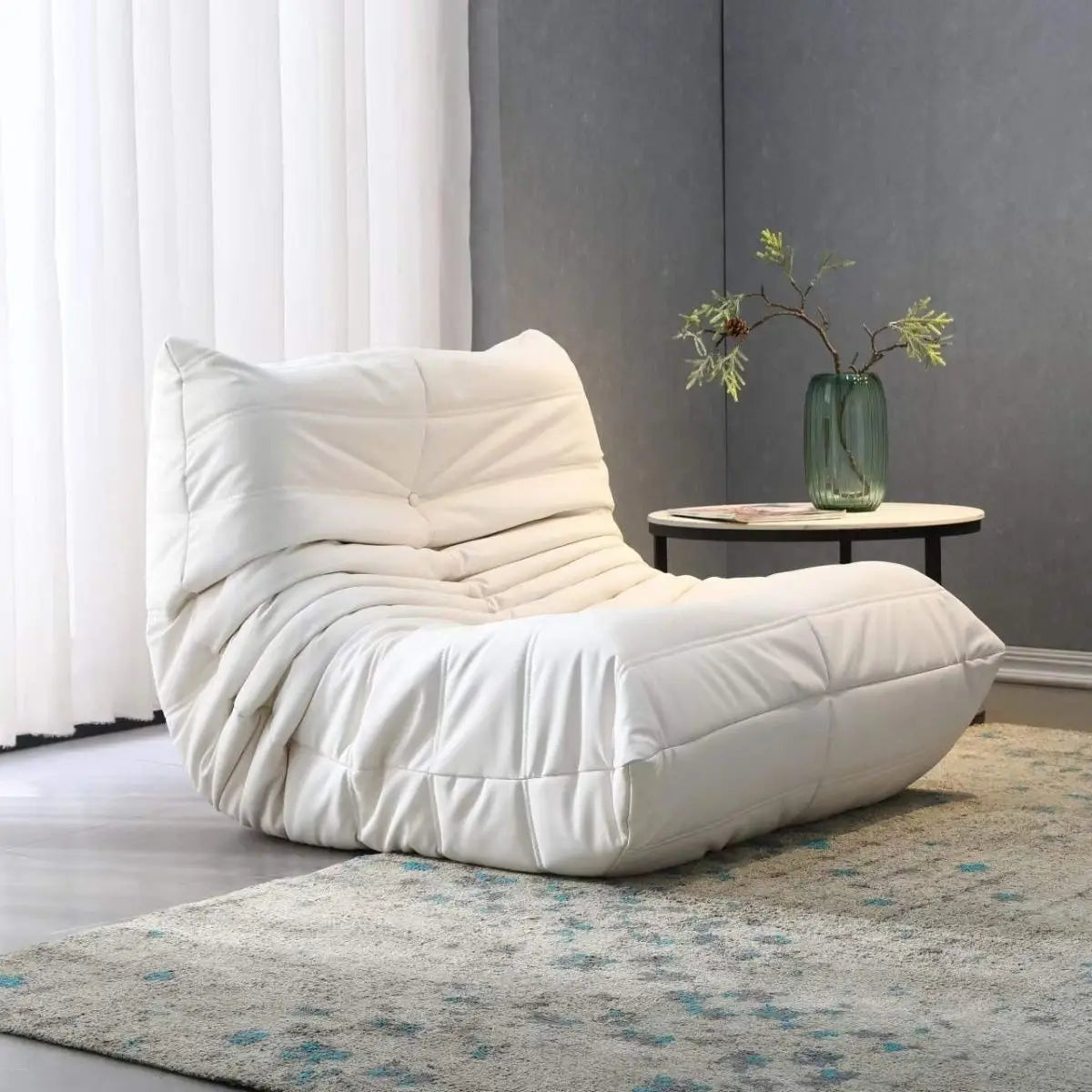 Single sofa living room bedroom lazy fabric leather leisure chair small apartment cream wind
