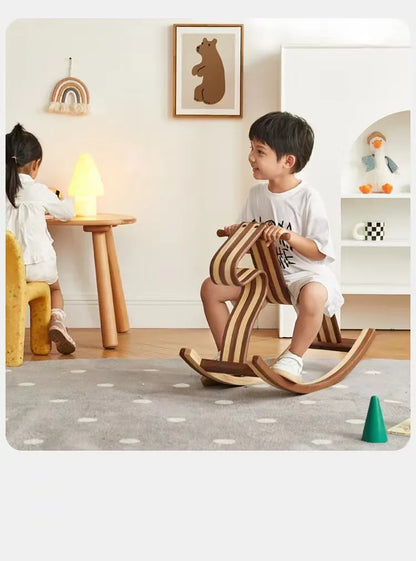 Solid wood color matching parent-child rocking horse chair Nordic light luxury toy birthday gift adults can sit