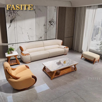 New Chinese Ebony Leather Sofa High-end Villa Large Flat Floor Living Room Leather Art Solid Wood Princess Corner 23 Combination