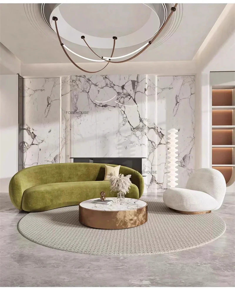 Italian Curved Living Room Sofas Home Living Room Furniture Reception Lounge Area Back Sofa Bed Designer Fabric Cashew Lazy Sofa