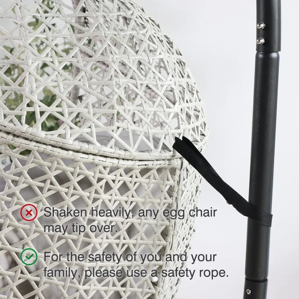Indoor Outdoor Hammock Egg Chair with Stand Large Hanging Chair Wicker Rattan Swing Chair with Removable Cushion  Capacity