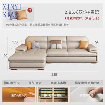 The first layer of cowhide leather sofa living room combination modern simple size apartment cream style leather sofa