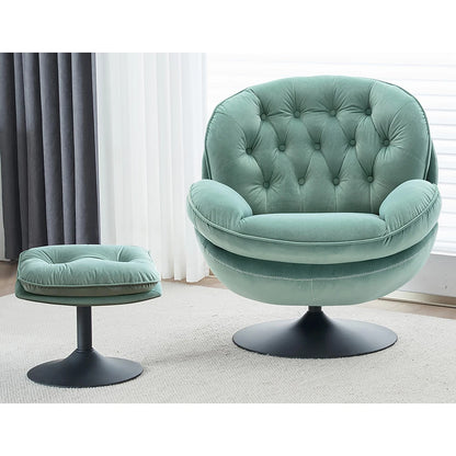 Velvet Swivel Armchair Set with Ottoman for Living Room - Modern Tufted Accent Chairs with 360° Swivel & Footrest - Comfy Chais