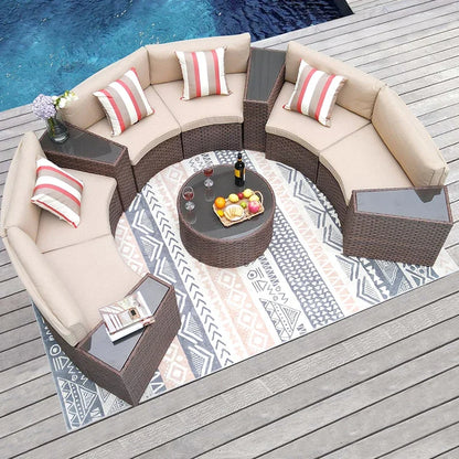Sofa, courtyard, garden, leisure, outdoor living room, semi circular curved rattan chair, terrace, outdoor furniture combination