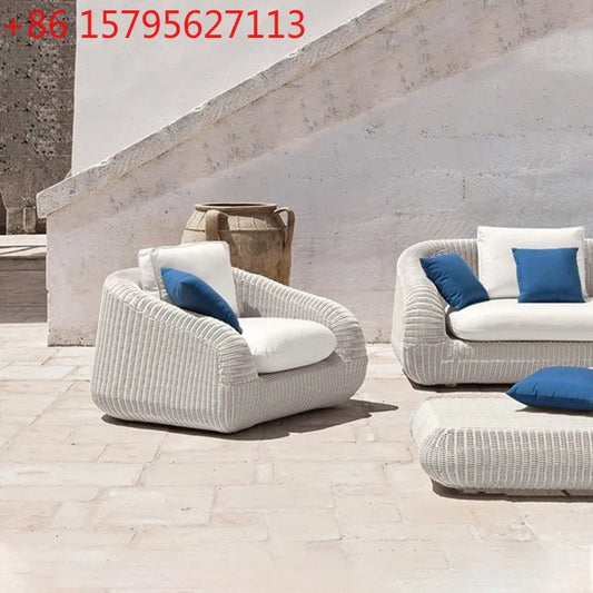 Outdoor sofa courtyard outdoor waterproof and sunscreen rattan sofa coffee table combination open-air balcony leisure double