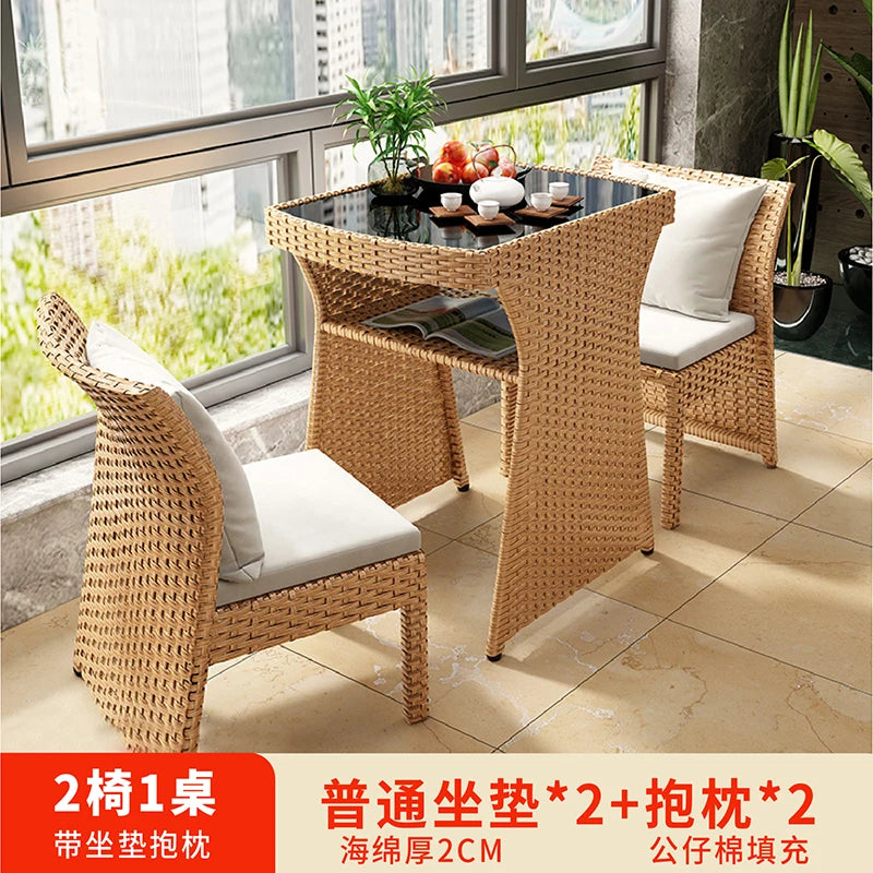 Balcony rattan chair three-piece outdoor courtyard combination small table and chair casual coffee table outdoor terrace rattan