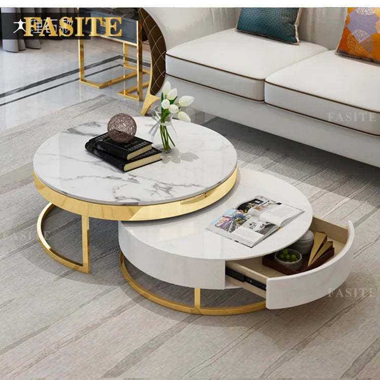 Fashion Internet celebrity marble round coffee table size apartment can be stored
