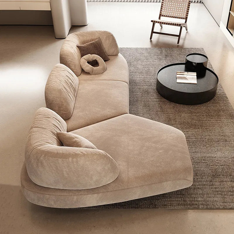 Luxury modern curved combination sofa, cream teddy velvet fabric, cloud shape