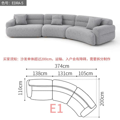 B456 Minimalist new fan-shaped large flat-layer curved sofa customized left and right concubine lamb wool large apartment